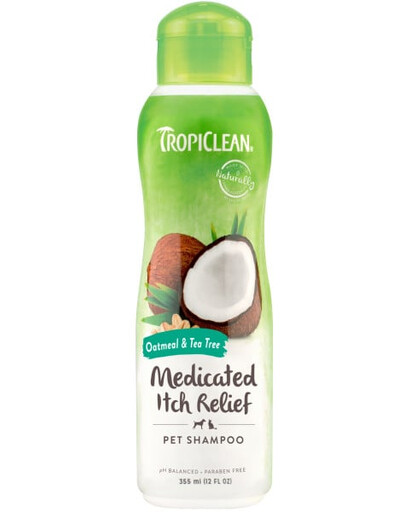 TROPICLEAN Oatmeal Tea Tree Medicated Itch Relief Shampoo 355ml shampooing apaisant pour les démangeaisons de la peau des chiens et des chats