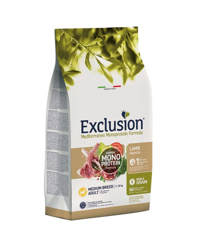 EXCLUSION MonoProtein Noble Grain medium breed dogs nourriture pour chien de race moyenne avec agneau 12 kg