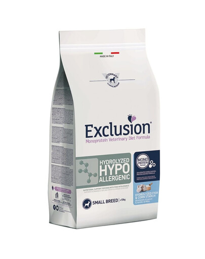 EXCLUSION Hydrolyzed Hypoallergenic small breeds nourriture pour chiens de petite race avec poisson 2 kg