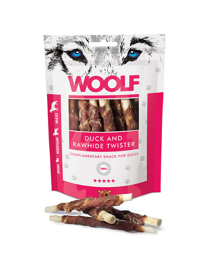WOOLF Duck And Rawhide Twister Peau séchée enveloppée de canard 100g