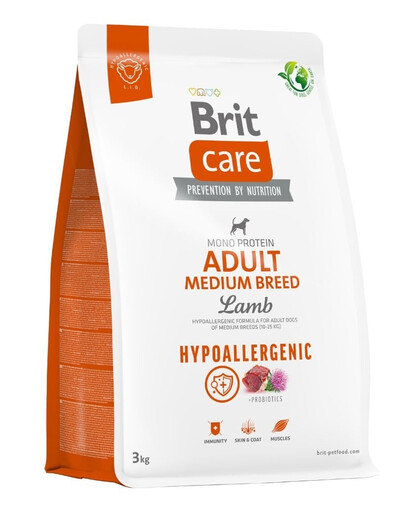 BRIT Care Hypoallergenic Adult - Croquettes hypoallergéniques à l'agneau pour chiens de races moyennes - 3 kg