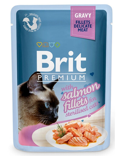 BRIT Premium Cat Delicate fillets in gravy au saumon en sauce pour chats stérilisés 24x85g
