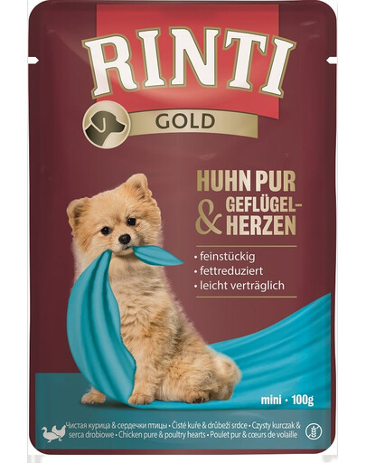 RINTI Chicken Pure&Poultry hearts Mini - sachet de cœur de poulet et de volaille pour chiens de petites races - 100 g