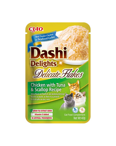INABA Cat Dashi Delights Delicate Flakes Poulet, thon et coquilles Saint-Jacques 40g