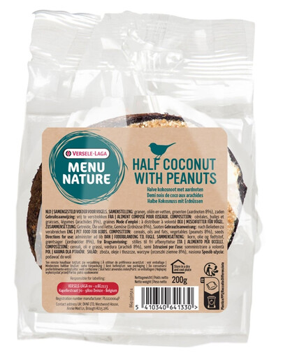 VERSELE-LAGA Menu Nature Demi-noix de coco fourrée à la graisse et aux noix 200g nourriture pour les oiseaux sauvages