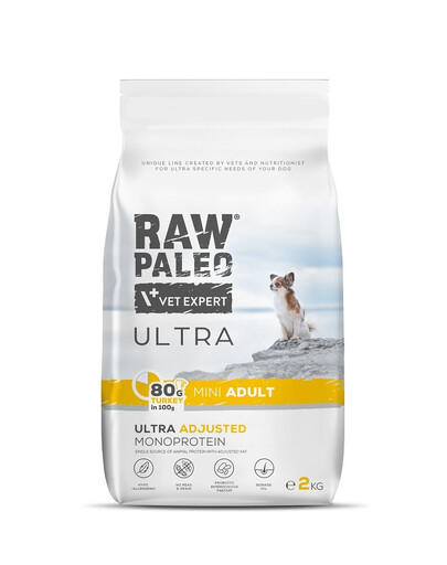 VETEXPERT RAW PALEO Ultra Turkey Mini Adult - Croquettes  avec dinde pour chiens adultes de petites races - 2 kg