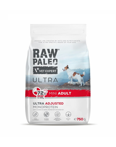 VETEXPERT RAW PALEO Ultra Beef Mini Adult - Croquettes de  viande de bœuf pour chiens adultes de petites races - 750g