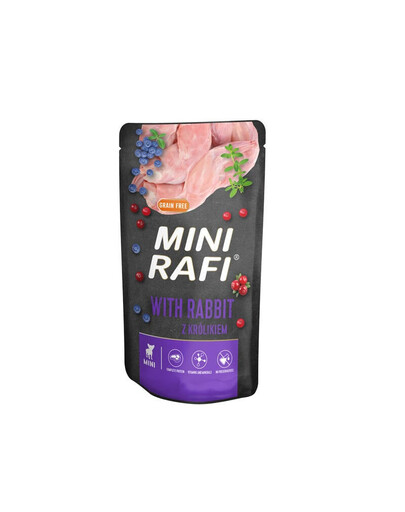 RAFI Mini nourriture humide avec du lapin, des myrtilles et des canneberges pour chiens de petite race 150g