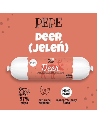 PAKA ZWIERZAKA PEPE Meat Snack Saucisse de cerf pour chiens 200g
