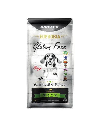 BIOFEED EUPHORIA Gluten Free Avec de l'agneau pour les chiens de petite et moyenne taille 2 kg