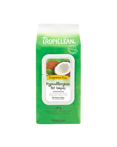 TROPICLEAN Hypoallergenic Wipes 100 pcs. lingettes hypoallergéniques pour chiens et chats à la peau sensible