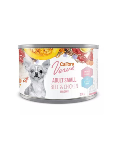 CALIBRA Dog Verve GF Adult Small Beef&Chicken - Nourriture humide sans céréales avec du bœuf et du poulet pour chiens de petites races - 200 g