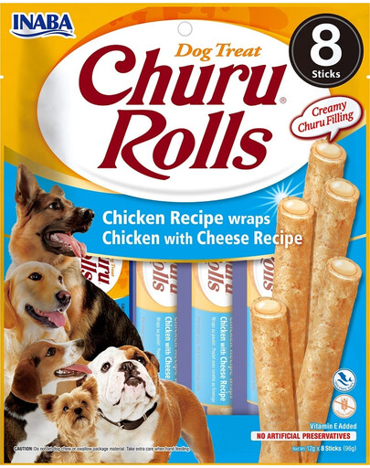 INABA Churu Rolls Chicken 8x12g wrap au poulet et au fromage pour chiens