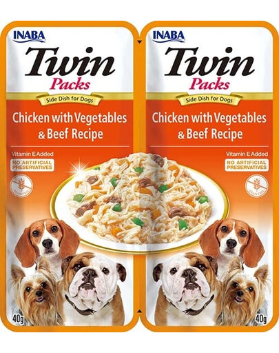 INABA Dog Twin Aliment humide avec du poulet, des légumes et du bœuf 2x40 g