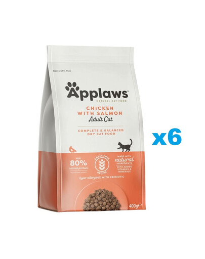 APPLAWS Cat Dry Adult - Poulet et saumon, sans céréales - 2,4 kg (6x400g)