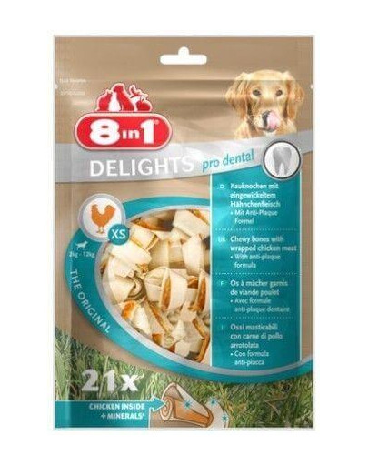8IN1 Delights Bones XS Os à mâcher avec viande de poulet roulée 21 pièces