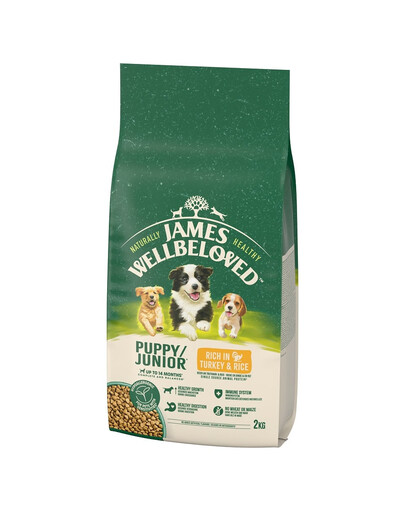JAMES WELLBELOVED Croquettes complètes pour chiots de moins de 14 mois, riches en dinde et en riz Junior 2 kg