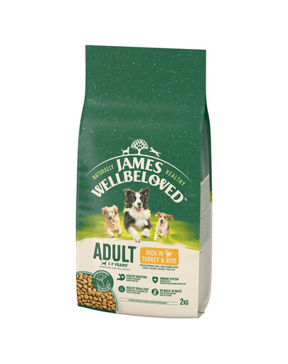 JAMES WELLBELOVED Adult Croquettes complètes pour chiens adultes de 1 à 7 ans riches en dinde et en riz 2 kg