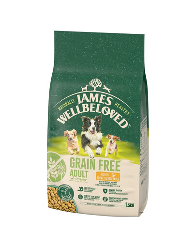 JAMES WELLBELOVED Adult Croquettes complètes sans céréales pour chiens adultes de 1 à 7 ans riches en dinde et en légumes 1,5 kg
