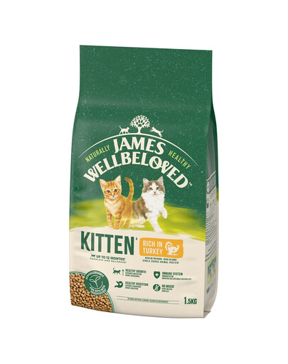 JAMES WELLBELOVED Kitten Croquettes complètes pour chatons <12 mois riches en dinde et en riz 1,5 kg