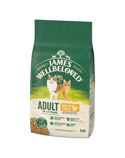 JAMES WELLBELOVED Croquettes complètes pour chats adultes de 1 à 7 ans riches en dinde 1,5 kg