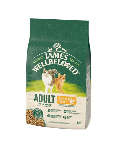 JAMES WELLBELOVED Adult  Croquettes complètes pour chats adultes de 1 à 7 ans riches en dinde 4kg