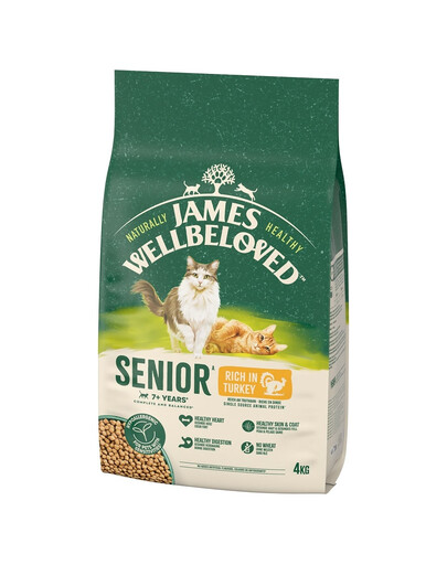 JAMES WELLBELOVED Senior Croquettes complètes pour chats seniors >7 ans riches en dinde 4 kg