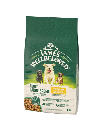 JAMES WELLBELOVED Adult 10 kg Croquettes complètes pour chiens adultes de grande race >14 mois - 10 ans riches en agneau et en riz