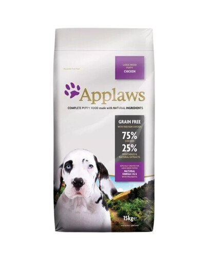 APPLAWS Large Breed Puppy Chicken - Croquettes de poulet et légumes, sans céréales, pour chiots de grandes races - 15 kg