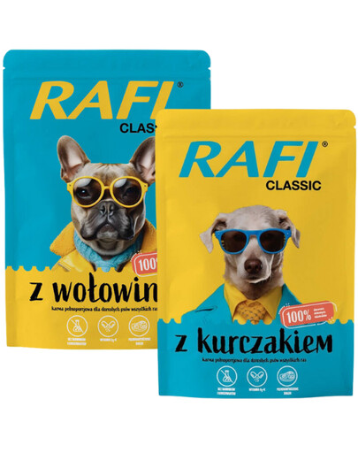 RAFI Classic Mix : assortiment de saveurs, nourriture humide pour chien au poulet et au bœuf, 24 x 400 g