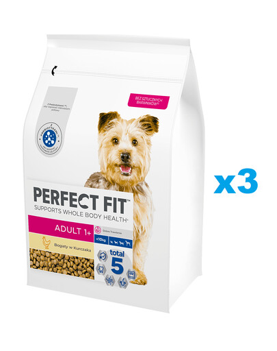 PERFECT FIT Adult 1+ Croquettes complètes pour chiens adultes de petites races, riches en poulet 3x2,6 kg