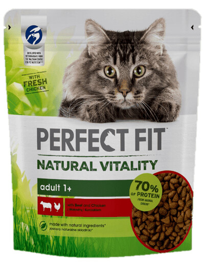 PERFECT FIT Natural Vitality 1+ Croquettes au boeuf et au poulet pour chats adults 650 g