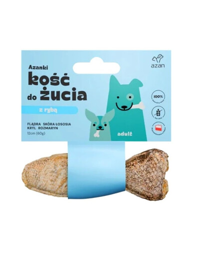 AZANKI Os avec flétan Poisson pour chien 12 cm