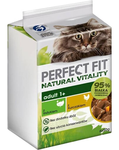 PERFECT FIT Natural Vitality Adult 1+ Poultry 6x50g sachets de dinde et poulet en sauce pour chats