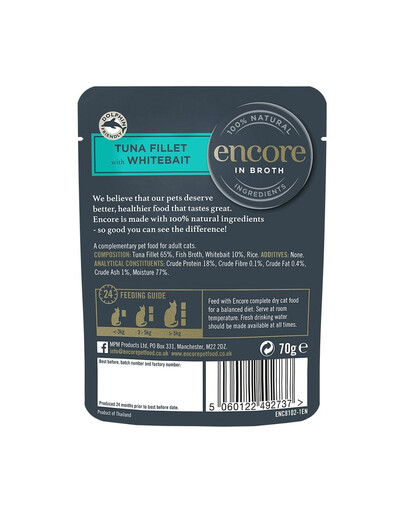 ENCORE Cat thon et poisson blanc dans un bouillon pour chat 16x70g