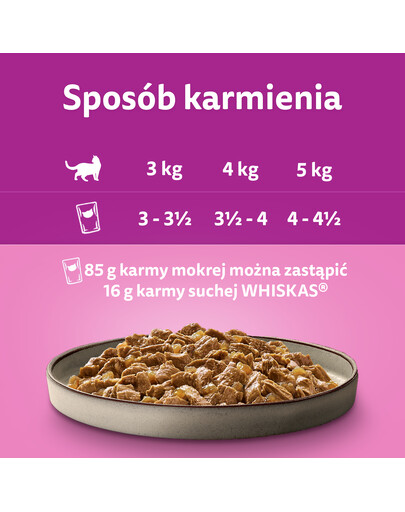 WHISKAS Adult sachet 48x85g Frites de volaille nourriture humide pour chats adultes en gelée avec : poulet, dinde, volaille, canard