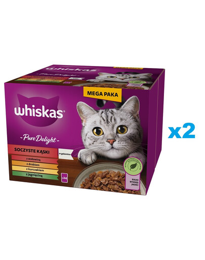 WHISKAS Adult Pure Delight Juicy Jellied Bites 48x85 g morceaux avec bœuf, poulet, agneau, volaille pour chats adultes