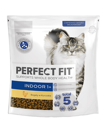 PERFECT FIT (Indoor 1+) 750g Riche en poulet - nourriture sèche pour chat vivant à l'intérieur