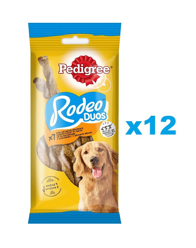 PEDIGREE Rodeo Duos 12x123g friandises pour chiens adultes au poulet et au bacon
