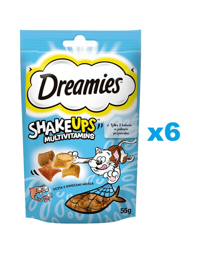 DREAMIES ShakeUps Multivitamins 6x55g friandise pour chat festin aux fruits de mer au goût de saumon, thon et crevettes