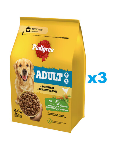 PEDIGREE Adult 3x2,6 kg avec volaille et légumes nourriture sèche complète pour chiens de grandes et moyennes races