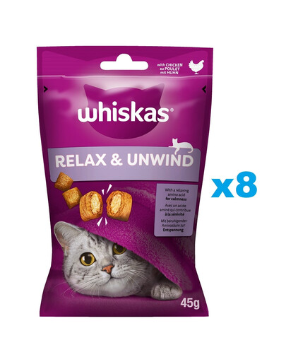 WHISKAS Relax & Relieve 8 x 45 g friandises au poulet pour chats