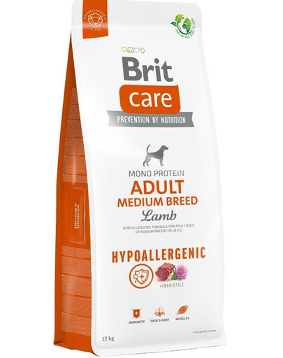 BRIT Care Hypoallergenic Adult Medium Breed Lamb - Croquettes hypoallergéniques d'agneau et riz pour chiens adultes de races moyennes - 12 kg
