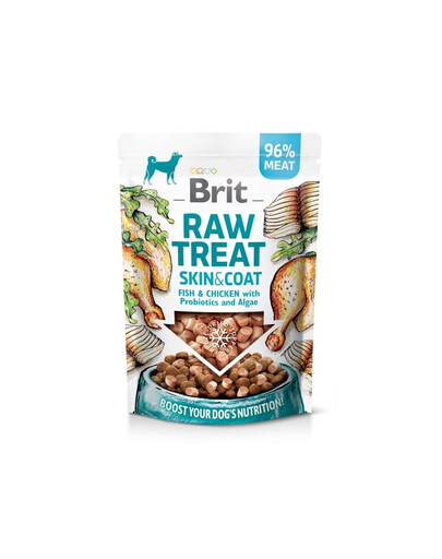 BRIT Raw Treat Freeze Dried Skin Coat 40 g friandise lyophilisée poisson et poulet avec probiotiques pour chien