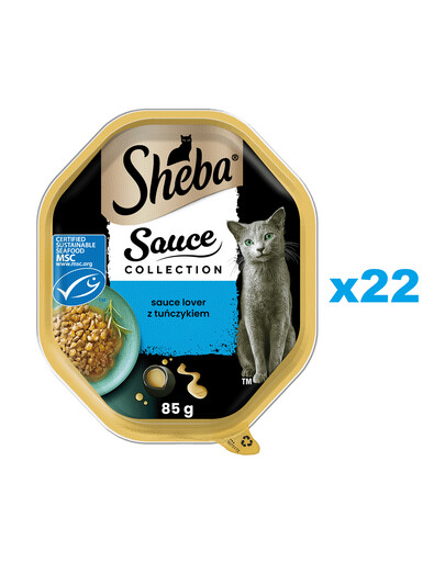 SHEBA Sauce Collection tray 22x85 g aliment complet humide pour chats adultes morceaux avec thon en sauce
