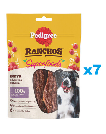 PEDIGREE Ranchos Superfoods 7x70 g nourriture complémentaire pour chiens adultes avec dinde, canneberge et riz