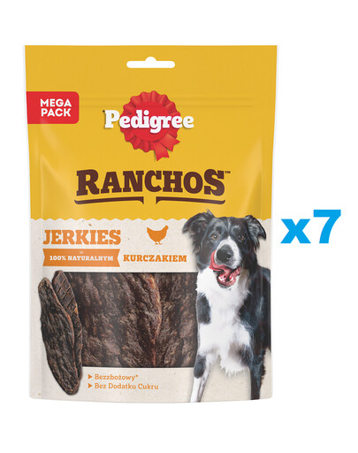 PEDIGREE Ranchos Jerkies 7x180g nourriture complémentaire sans céréales pour chiens adultes avec du poulet