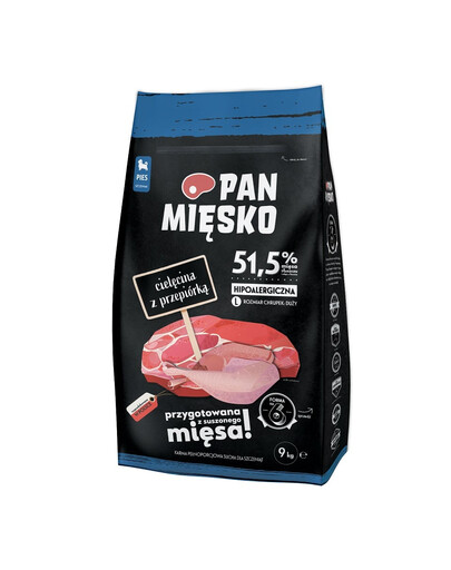 PAN MIĘSKO - Veau et caille pour chiots de grande race - 9 kg