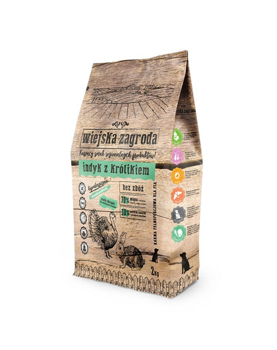 WIEJSKA ZAGRODA - Croquettes de dinde et lapin pour chiens sensibles, âgés ou de petites races - 2 kg