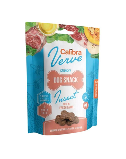 CALIBRA Dog Verve Crunchy Snack Insect&Fresh Lamb - Friandises sans céréales à base d'insectes et d'agneau - 150 g